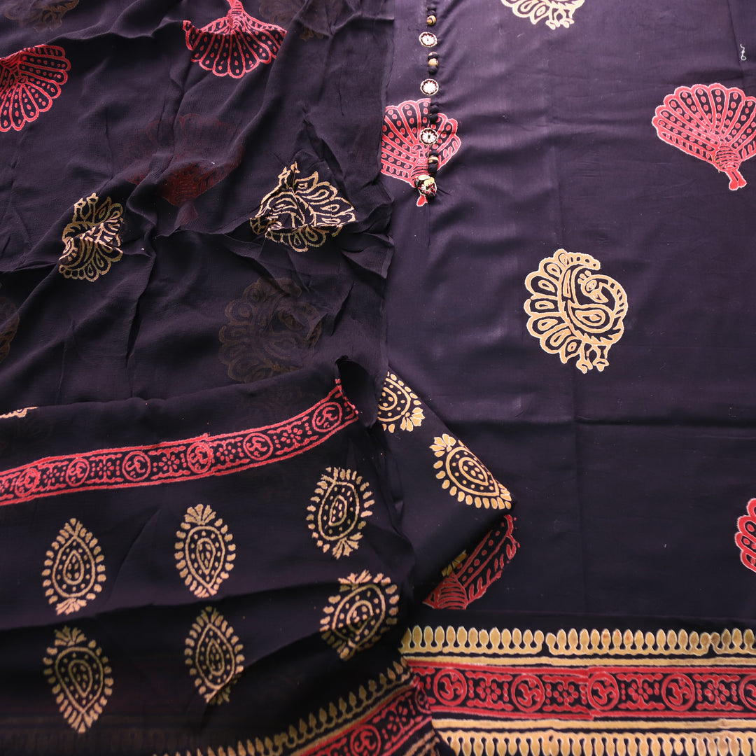 Yashvi Black Kardana with Potli Button Digital Printed Cotton Set