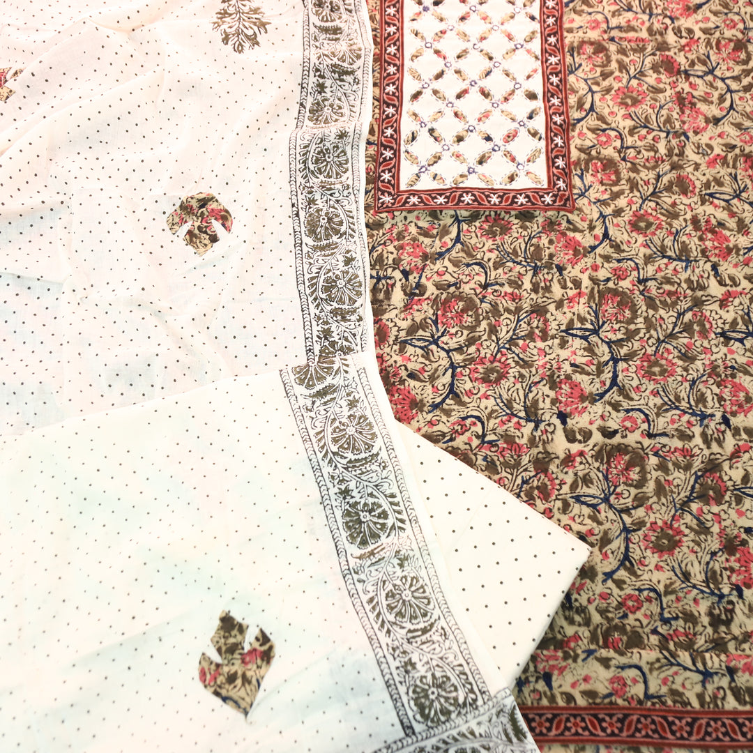 Khushi Green Kalamkari Printed Applique Yoke Cotton Set
