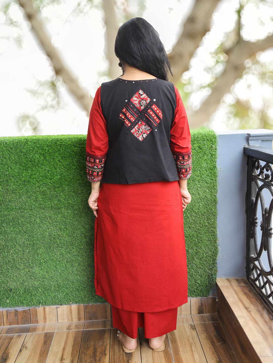 Nysa Cherry Red Cotton Jacket Sets