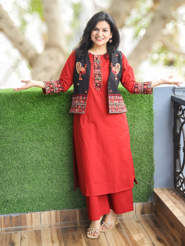 Nysa Cherry Red Cotton Jacket Sets