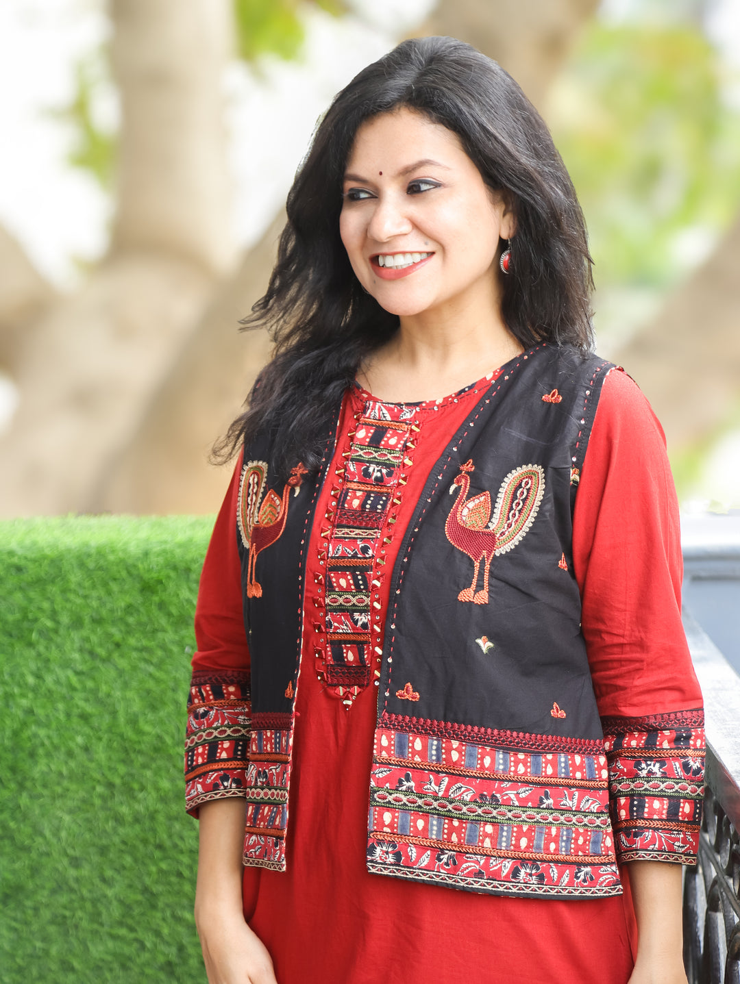 Nysa Cherry Red Cotton Jacket Sets