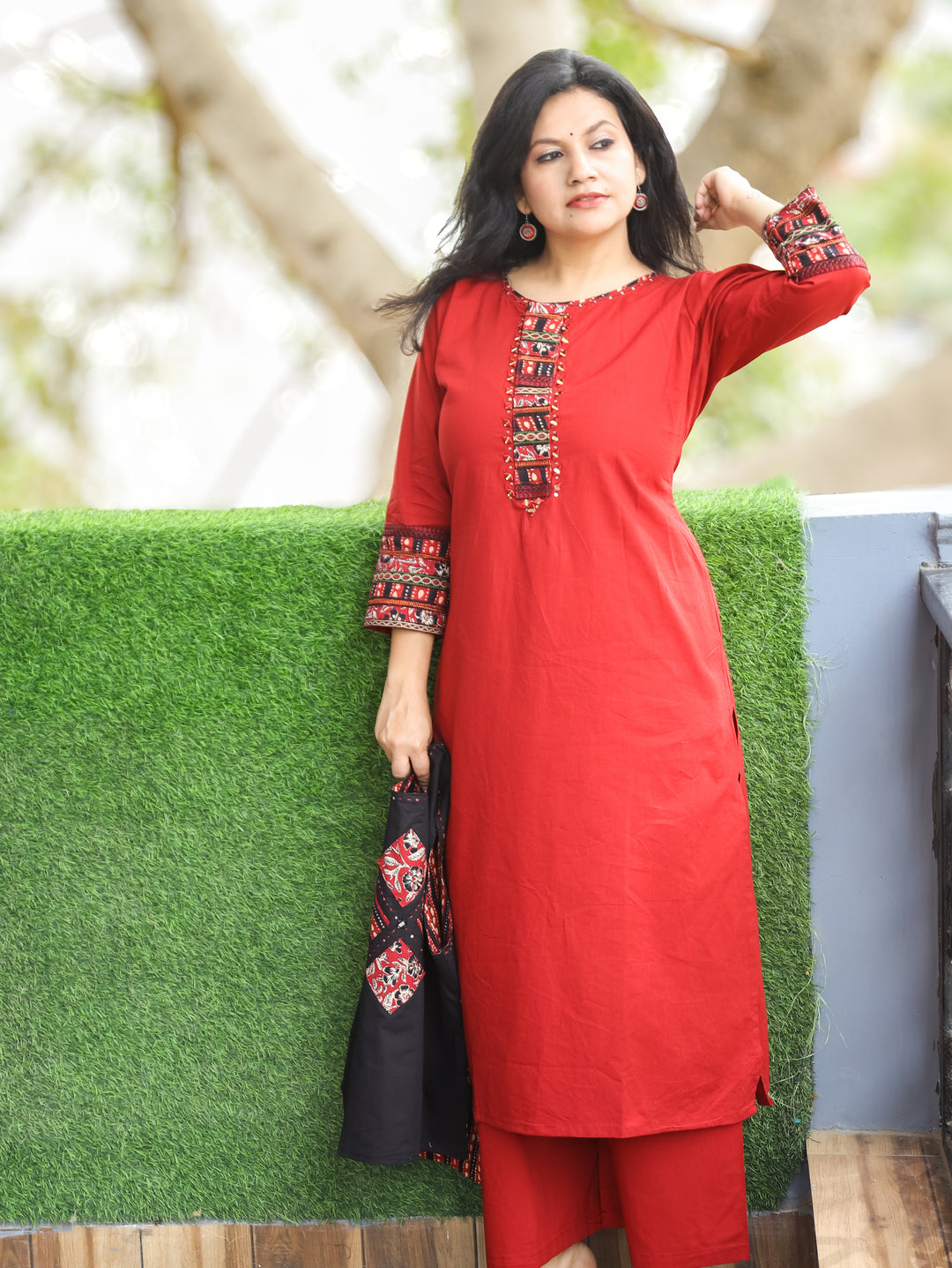 Nysa Cherry Red Cotton Jacket Sets