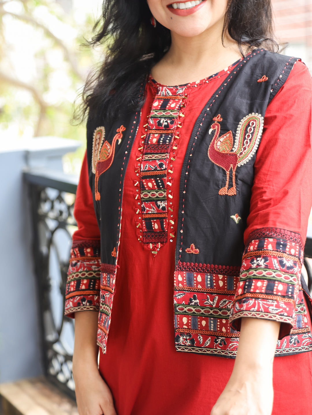 Nysa Cherry Red Cotton Jacket Sets