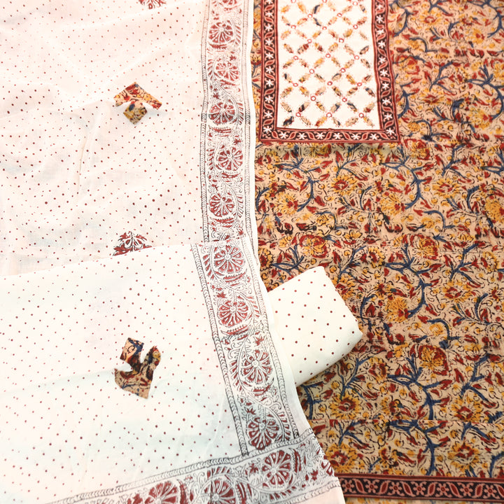 Khushi Red Kalamkari Printed Applique Yoke Cotton Set