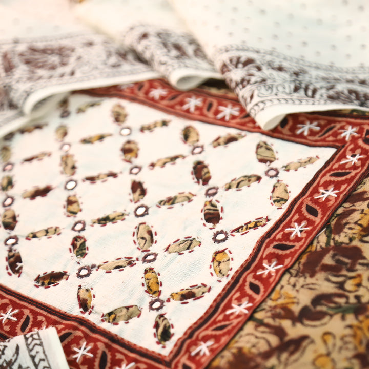 Khushi Maroon Kalamkari Printed Applique Yoke Cotton Set