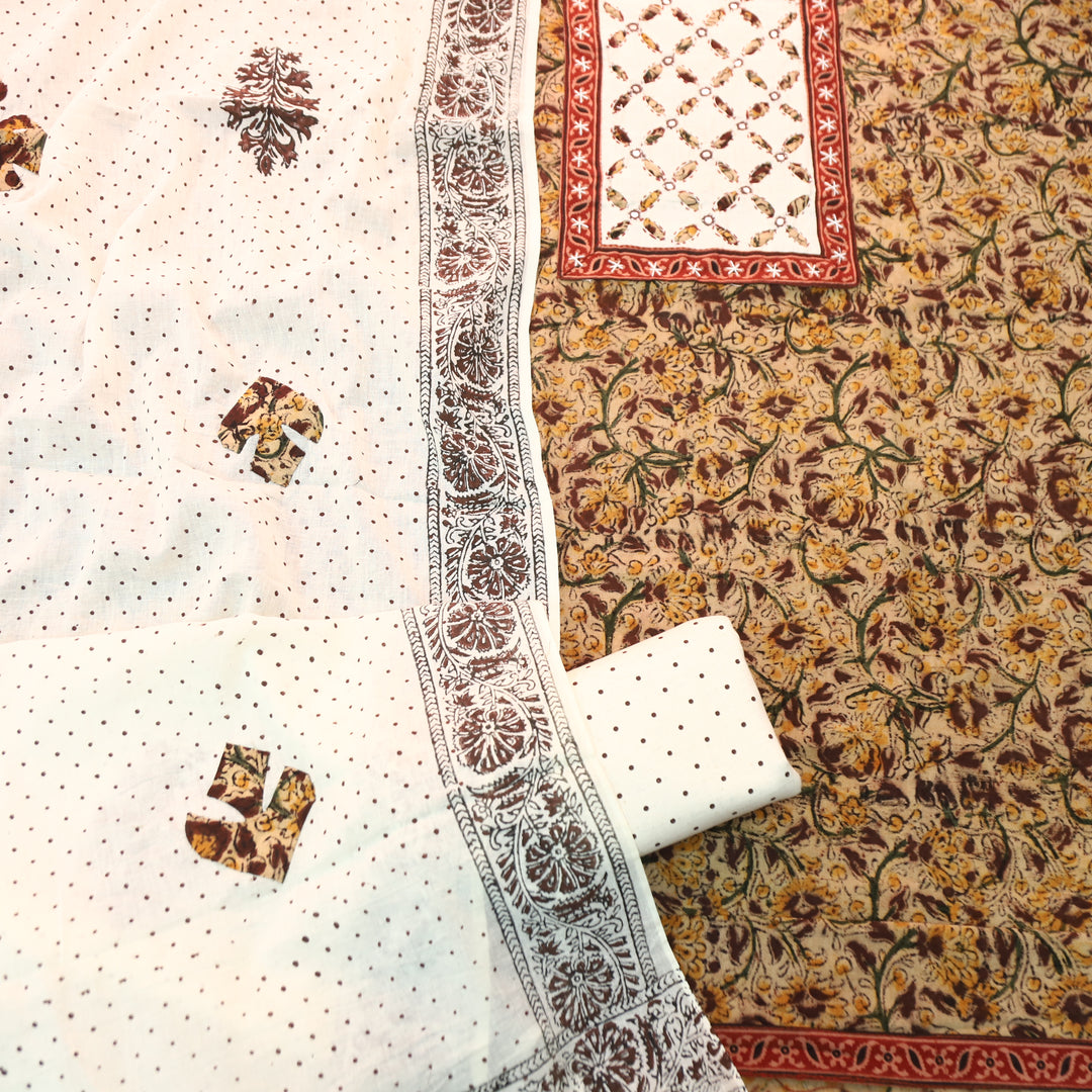 Khushi Maroon Kalamkari Printed Applique Yoke Cotton Set