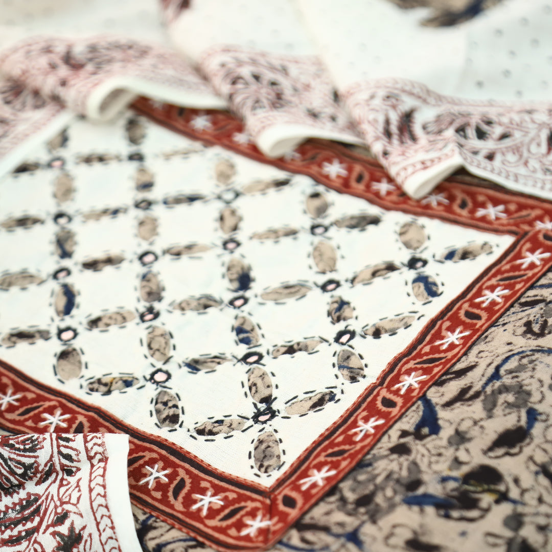 Khushi Black Kalamkari Printed Applique Yoke Cotton Set