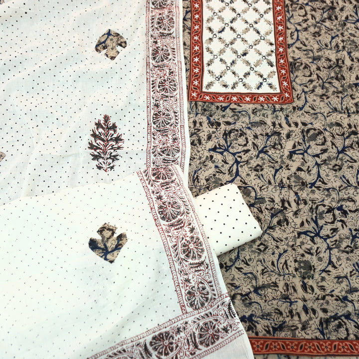 Khushi Black Kalamkari Printed Applique Yoke Cotton Set