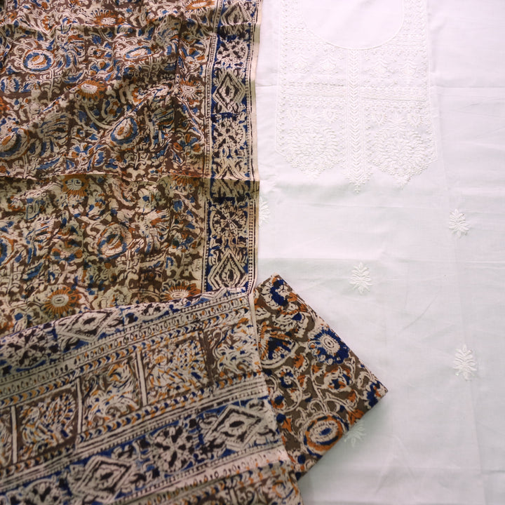 Khushi Beige Top with Olive Green Kalamkari Printed Dupatta Set