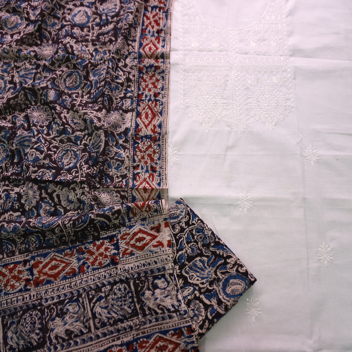 Khushi Beige Top with Blue Black Kalamkari Printed Dupatta Set