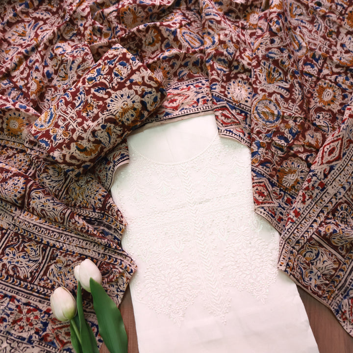 Khushi Beige Top with Maroon Kalamkari Printed Dupatta Set