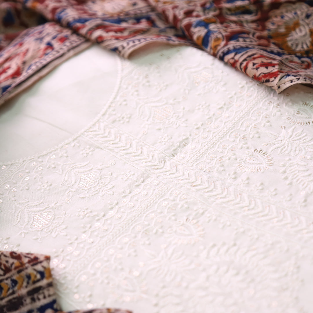 Khushi Beige Top with Maroon Kalamkari Printed Dupatta Set