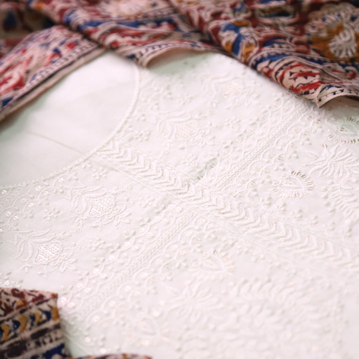 Khushi Beige Top with Maroon Kalamkari Printed Dupatta Set