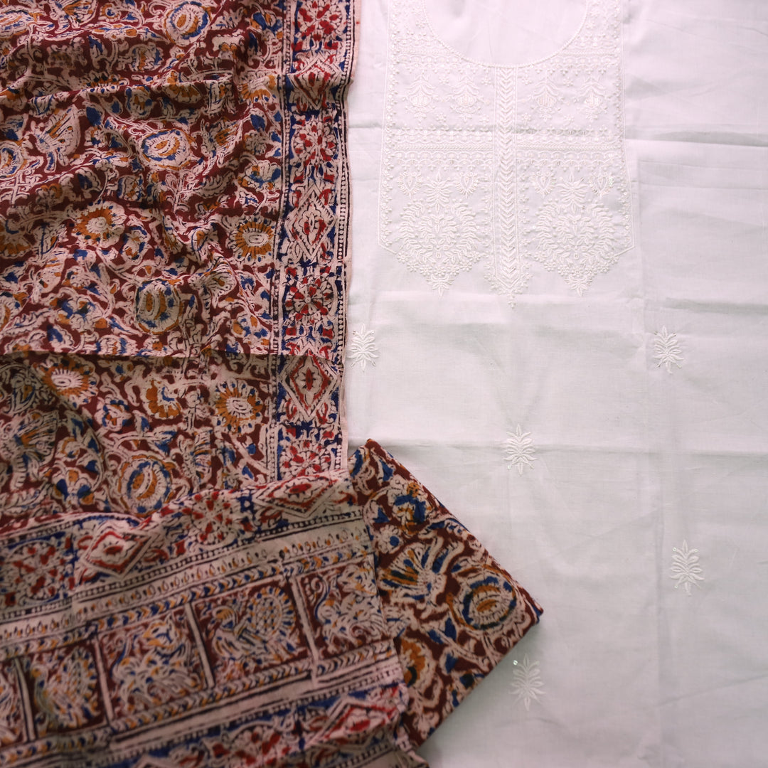 Khushi Beige Top with Maroon Kalamkari Printed Dupatta Set