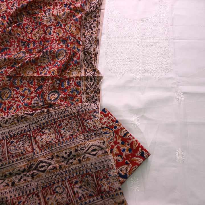 Khushi Beige Top with Bride Red Kalamkari Printed Dupatta Set