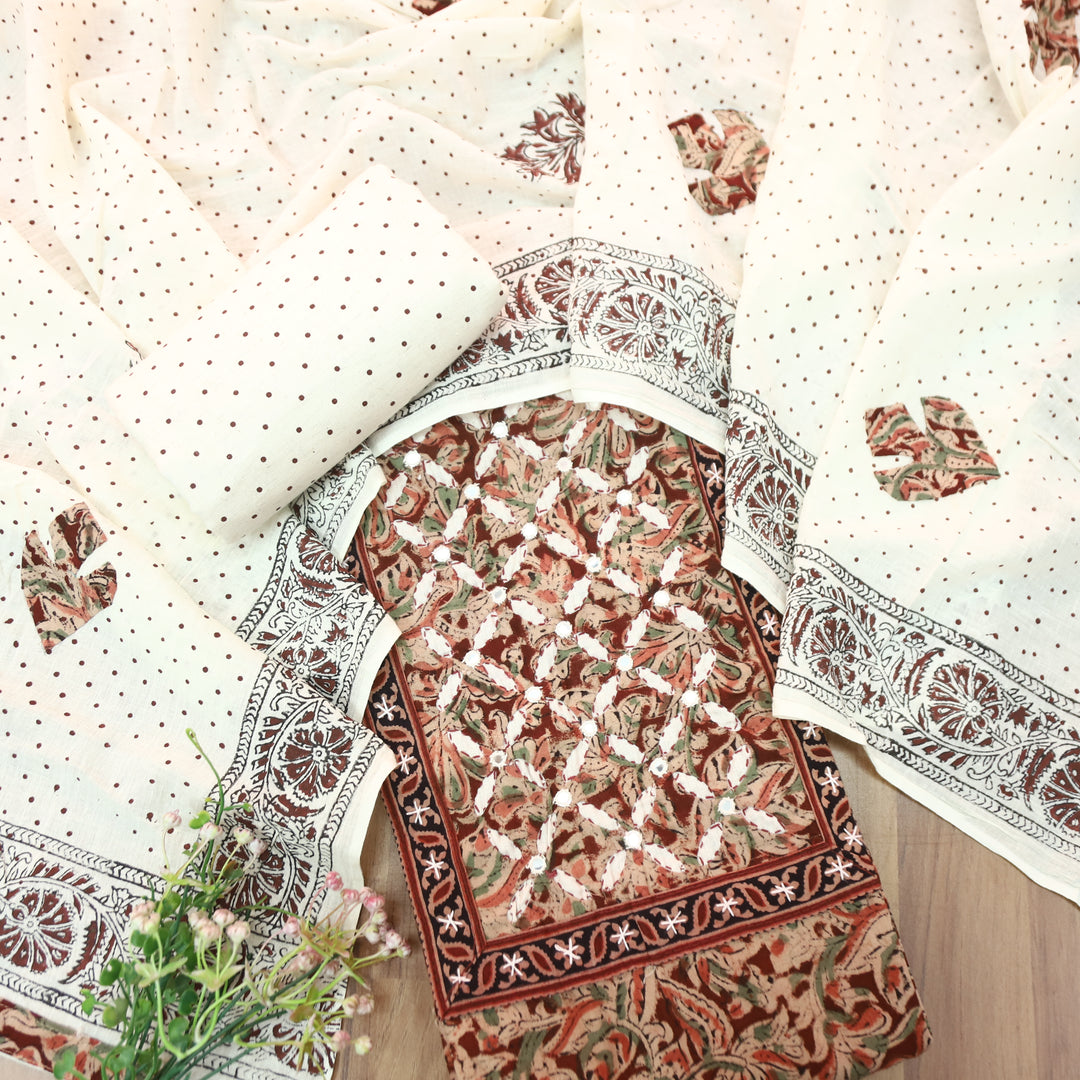 Nushrat Bride Red Kalamkari Printed Applique Cotton Set