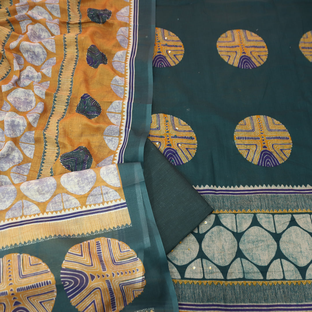 Suroor Sacramento Green Digital Printed with French Knot Cotton Set
