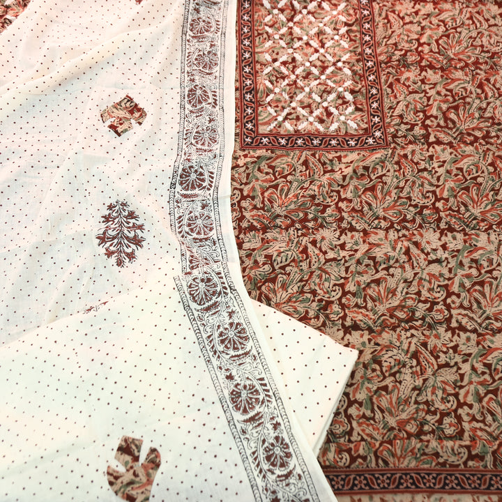 Nushrat Bride Red Kalamkari Printed Applique Cotton Set