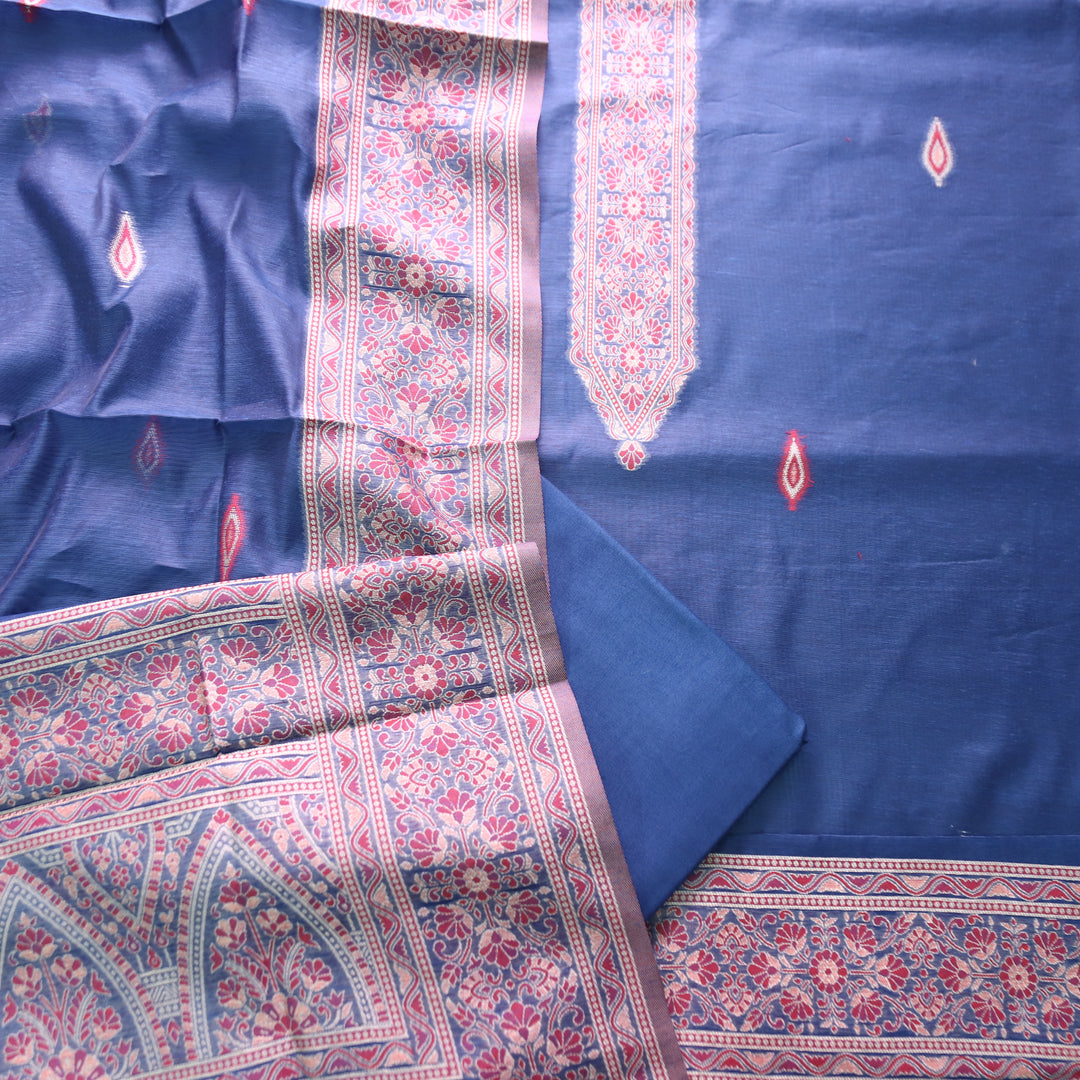 Khavaat Navy Blue Thread with Authentic Jamdani Weaved Chanderi Set