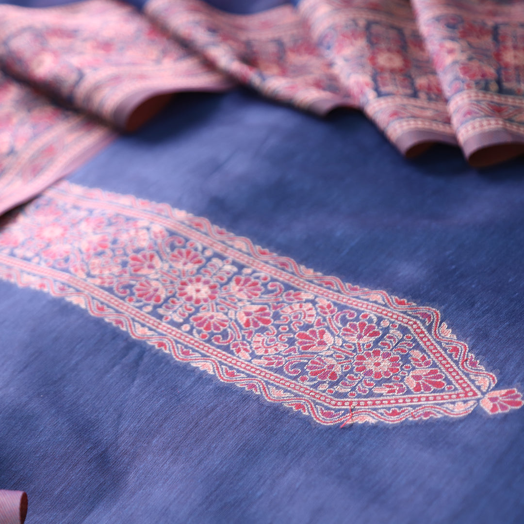 Khavaat Navy Blue Thread with Authentic Jamdani Weaved Chanderi Set