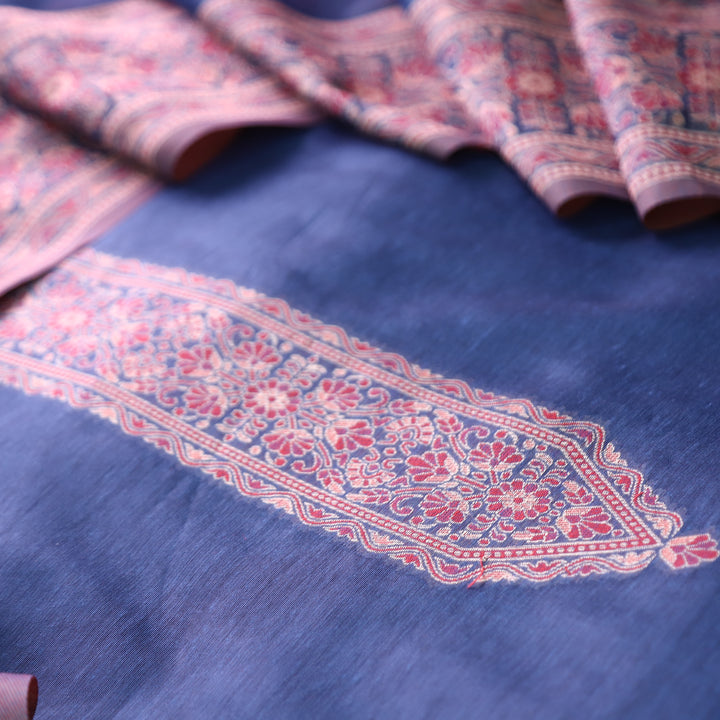 Khavaat Navy Blue Thread with Authentic Jamdani Weaved Chanderi Set