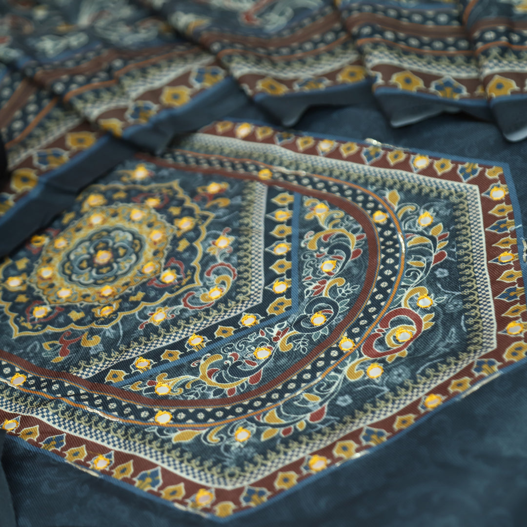 राजकोटि Charcoal Grey Balanced Digital Print with Patra Work Semi Pashmina winter Set