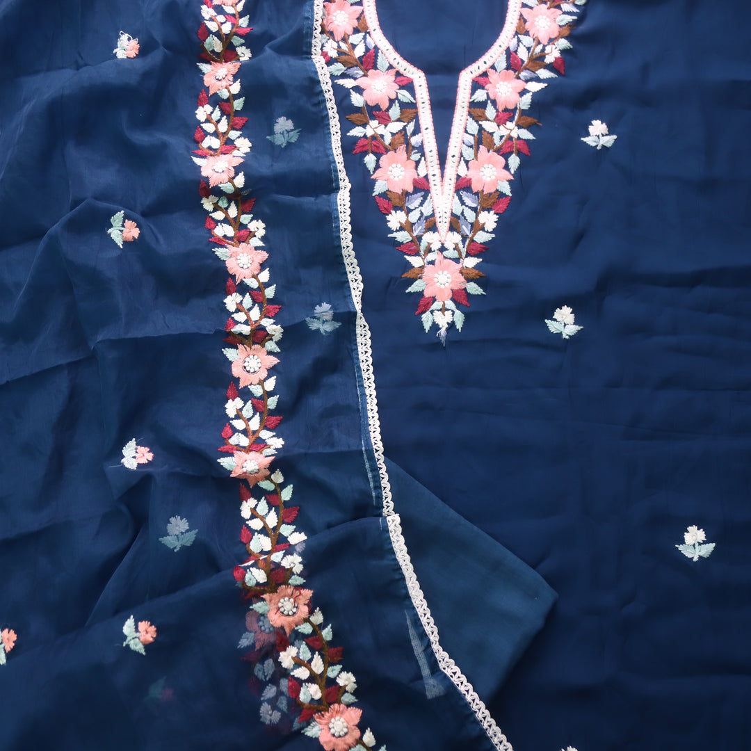 Riwayaat Navy Blue Chikankari inspired Neck Work Modal Suit Set