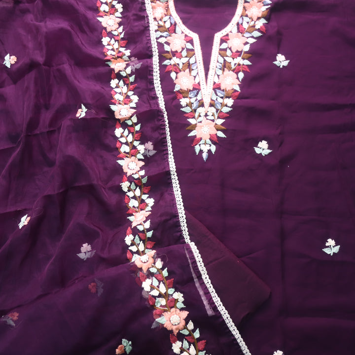Riwayaat Eggplant Purple Chikankari inspired Neck Work Modal Suit Set