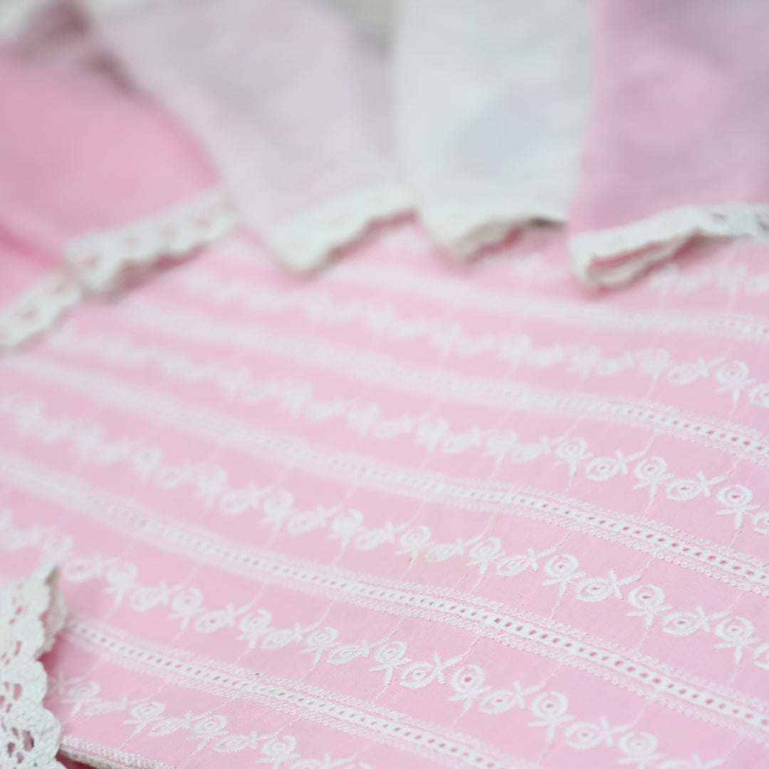 Nurvi Soft Pink All Over Theard Work Cotton Schiffli Set