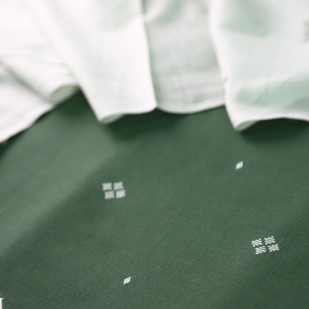 Madhubala Green with All Over Thread Weaved Handloom Cotton Set