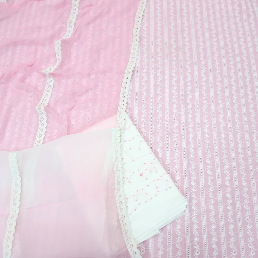 Nurvi Soft Pink All Over Theard Work Cotton Schiffli Set