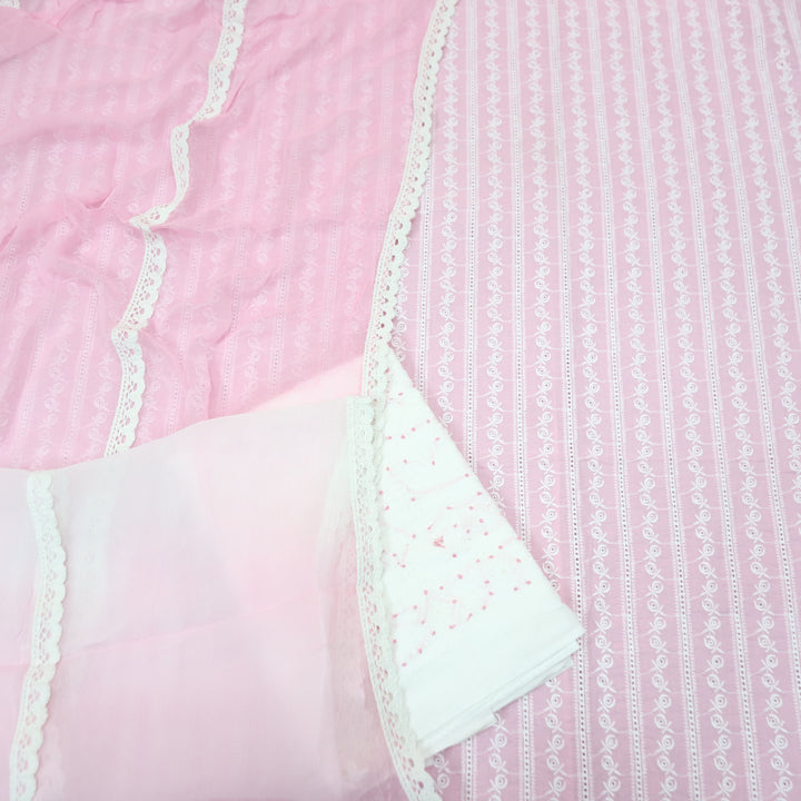 Nurvi Soft Pink All Over Theard Work Cotton Schiffli Set