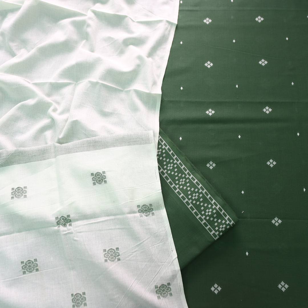 Madhubala Green with All Over Thread Weaved Handloom Cotton Set