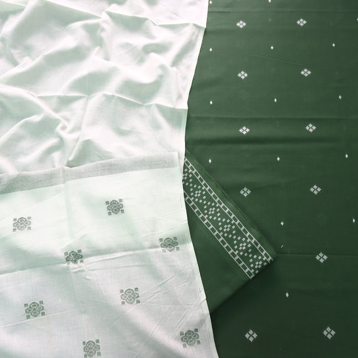 Madhubala Green with All Over Thread Weaved Handloom Cotton Set