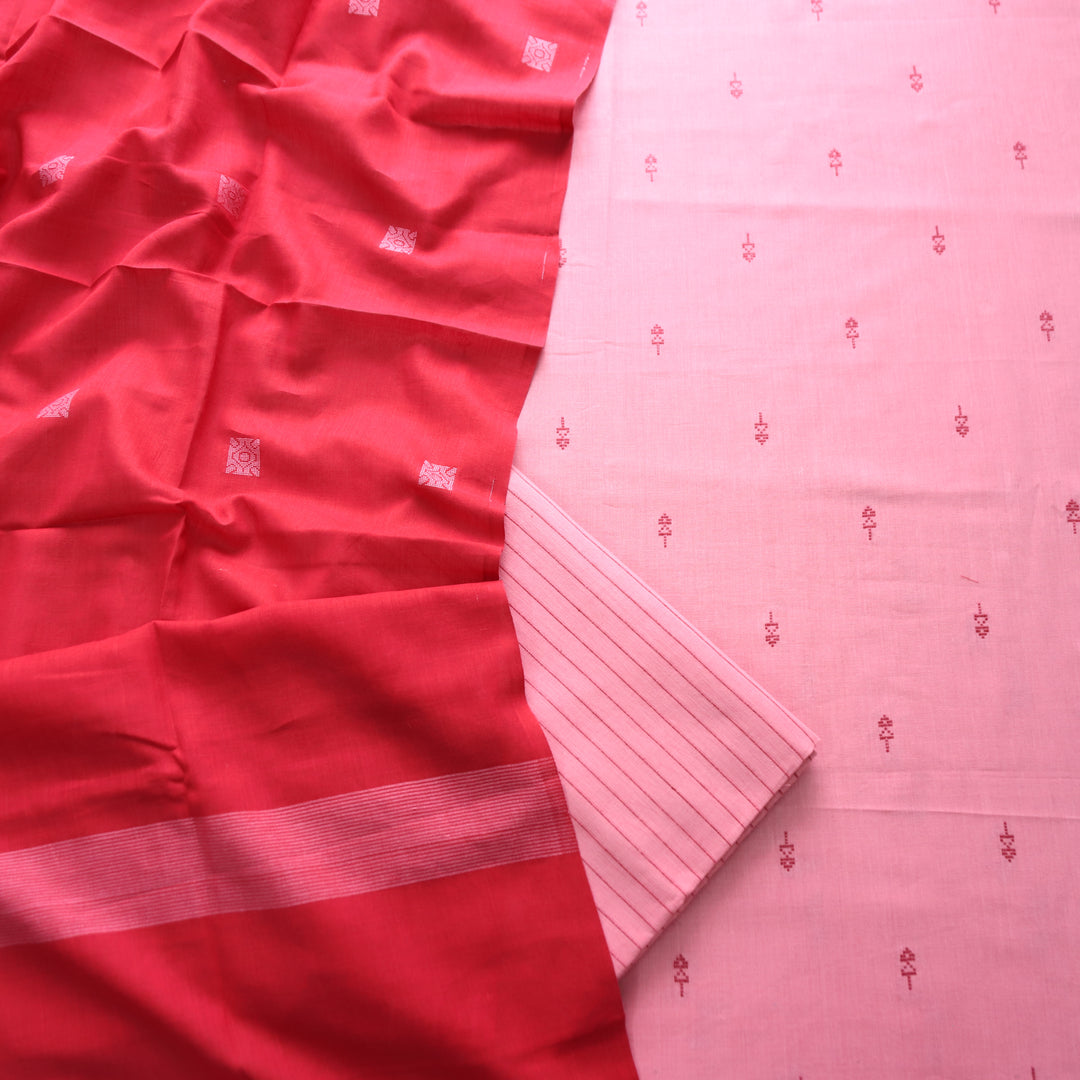 Bijuria Flamingo Pink All Over Thread Weaved Work in South Cotton Set