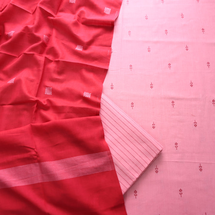 Bijuria Flamingo Pink All Over Thread Weaved Work in South Cotton Set