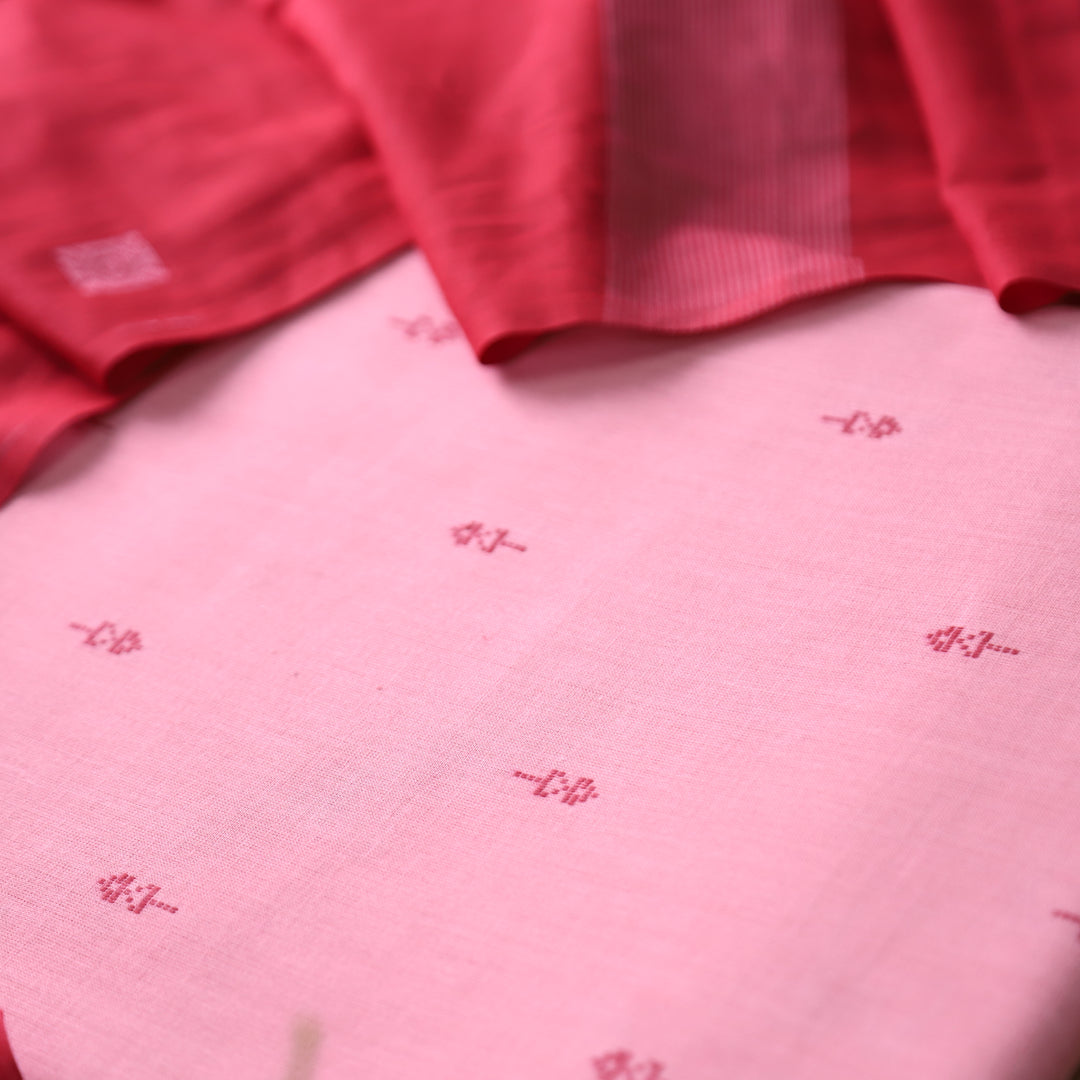 Bijuria Flamingo Pink All Over Thread Weaved Work in South Cotton Set