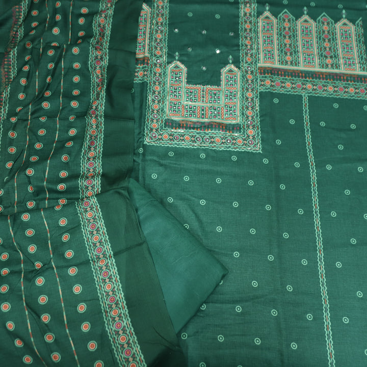 शाहीमहल Emerlad Green Elegant Panel Print with Patra Work Semi Pashmina winter Set