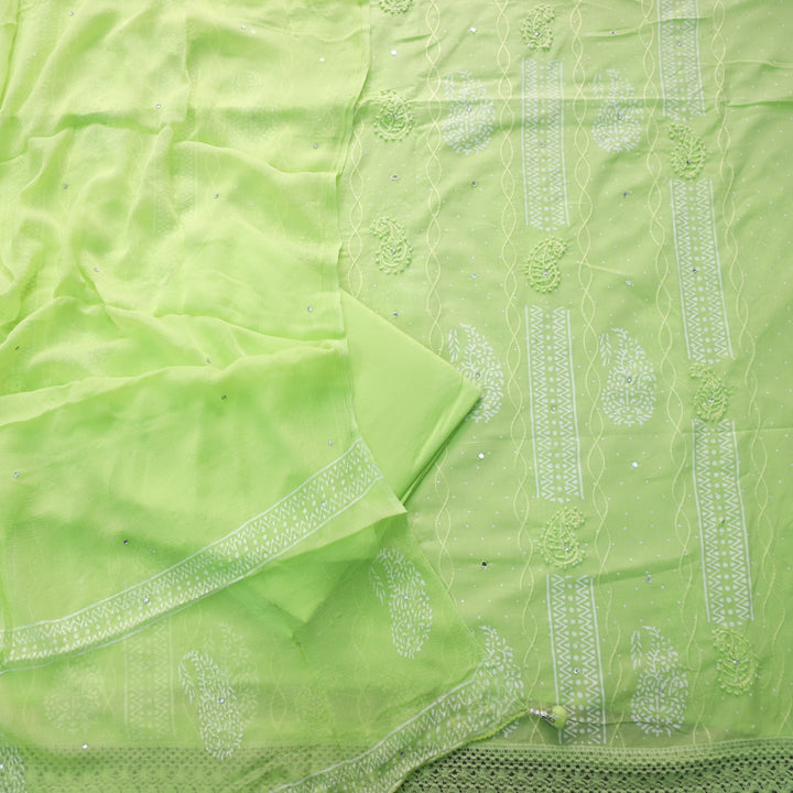 Ruaa Neon Green Anchor Embellished with Mirror Work Cotton Suit Set D2