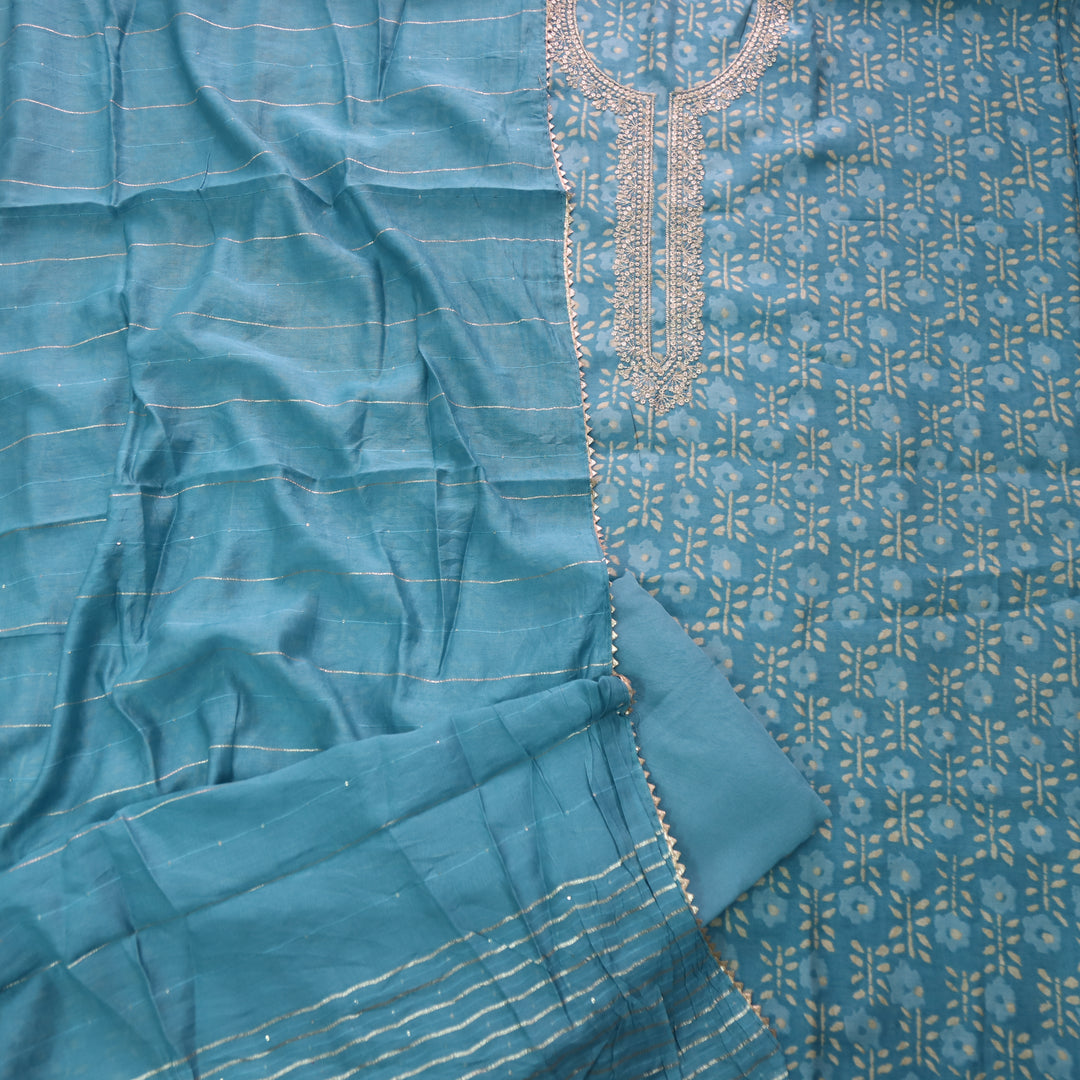 Rahi Saaphire Blue Embellished Zari Work Printed Modal Suit Set