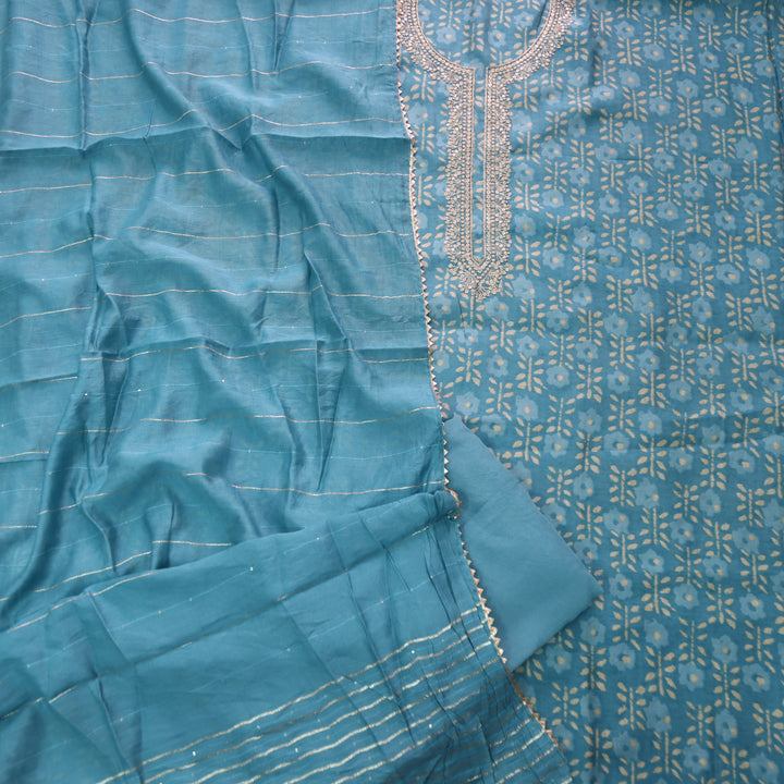 Rahi Saaphire Blue Embellished Zari Work Printed Modal Suit Set