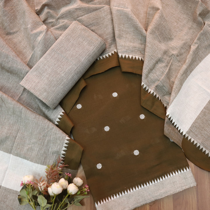 Subhranti Choco Brown Thread Weaved Temple Hem South Cotton Suit Set