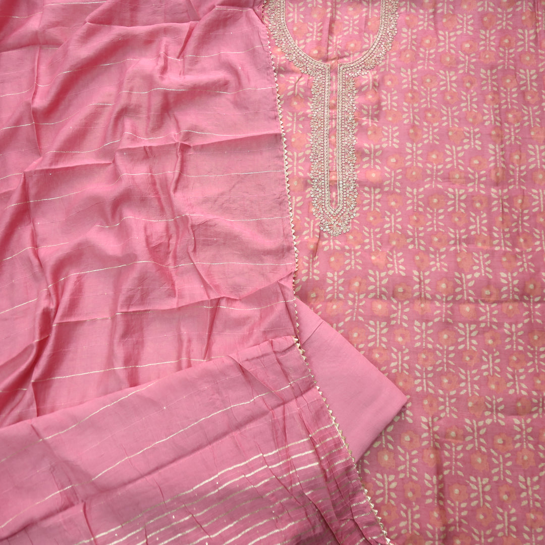 Rahi Mauve Pink Embellished Zari Work Printed Modal Suit Set