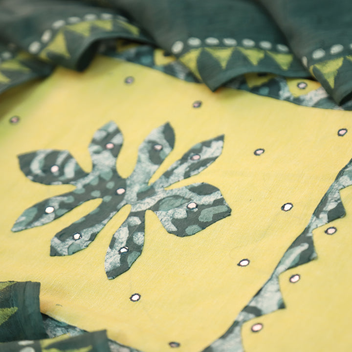 Bansi Butter Yellow Applique with Patra Yoke Cotton Set