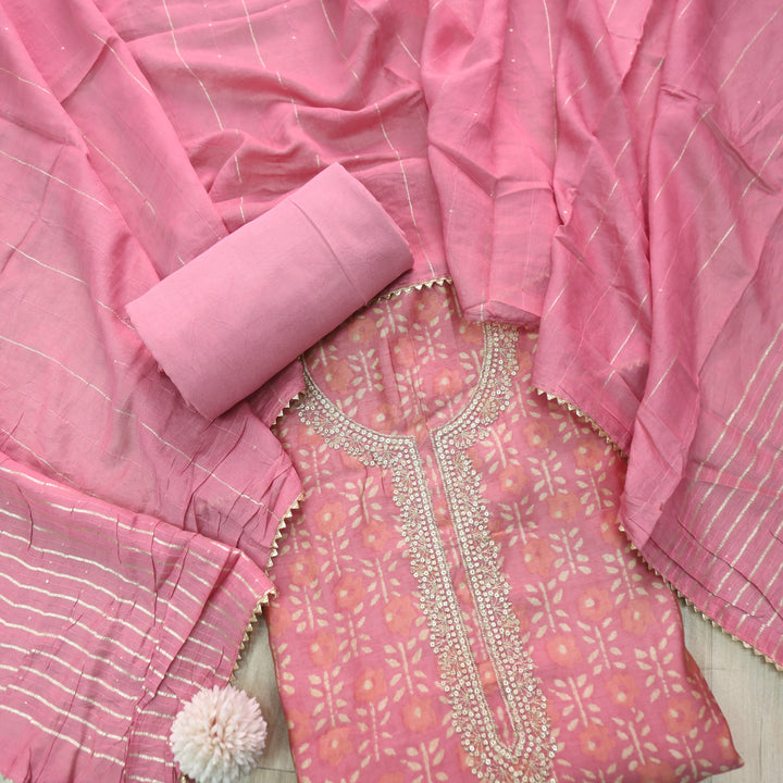 Rahi Mauve Pink Embellished Zari Work Printed Modal Suit Set