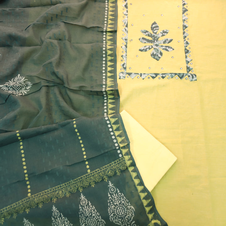 Bansi Butter Yellow Applique with Patra Yoke Cotton Set