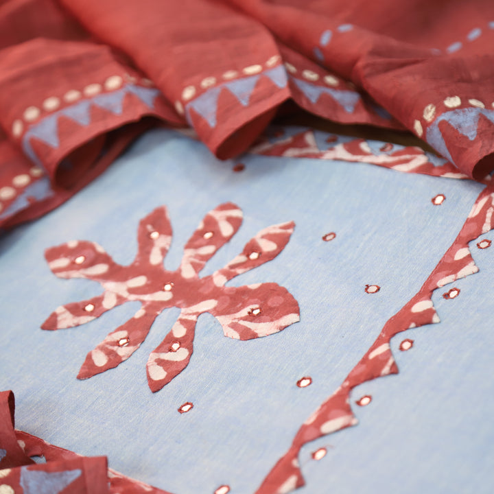 Bansi Fossil Grey Applique with Patra Yoke Cotton Set