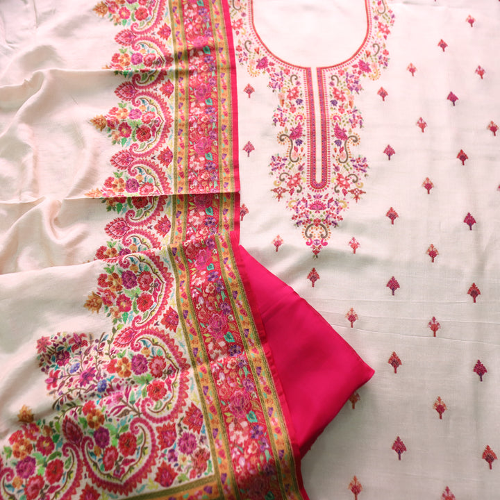 Saraayah Off-White Luxe Pochampally Print in Pogishan Jacquard Weaved Gajji Silk Set