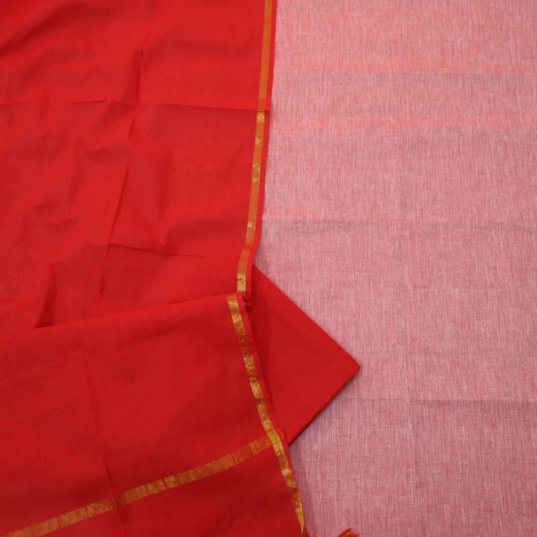 Subhranti Cranberry Red with Temple Hem South Cotton Suit Set