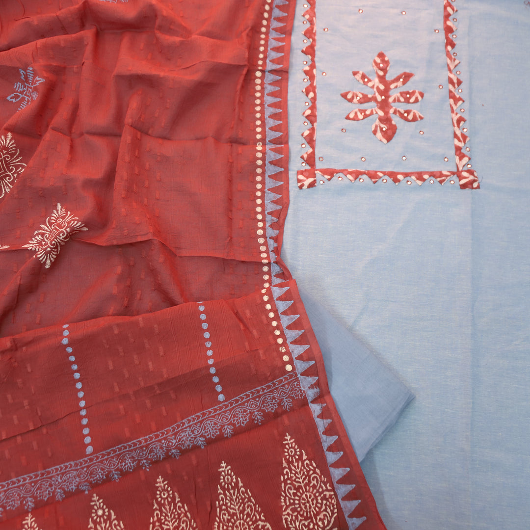 Bansi Fossil Grey Applique with Patra Yoke Cotton Set